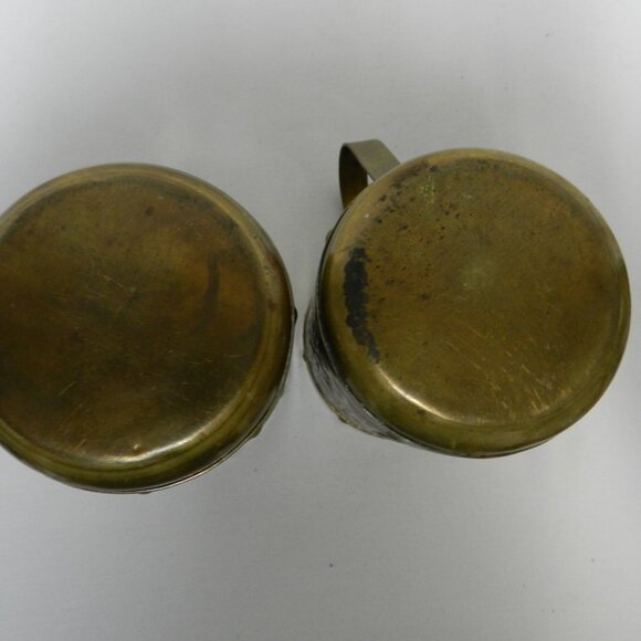 Aztec Mayan Calendar Vintage Brass Copper Mug Mexican Cup with Emblem Set 2 Pair - Picture 8 of 10